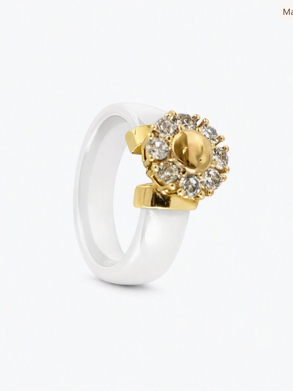 Size 8 Stunning White Ceramic Band with Sparkling Zircon Cluster Inlay